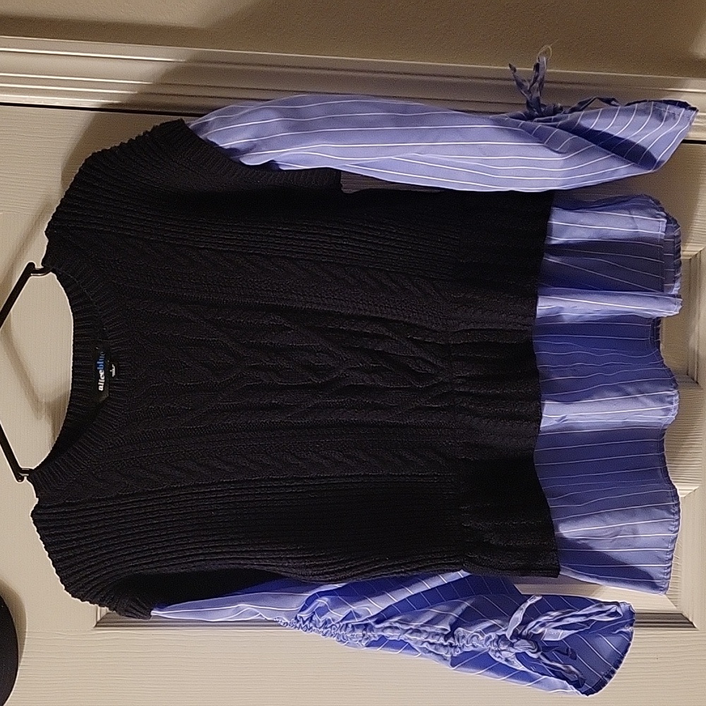 Alice Navy Blue Sweater with Blue Striped Sleeves